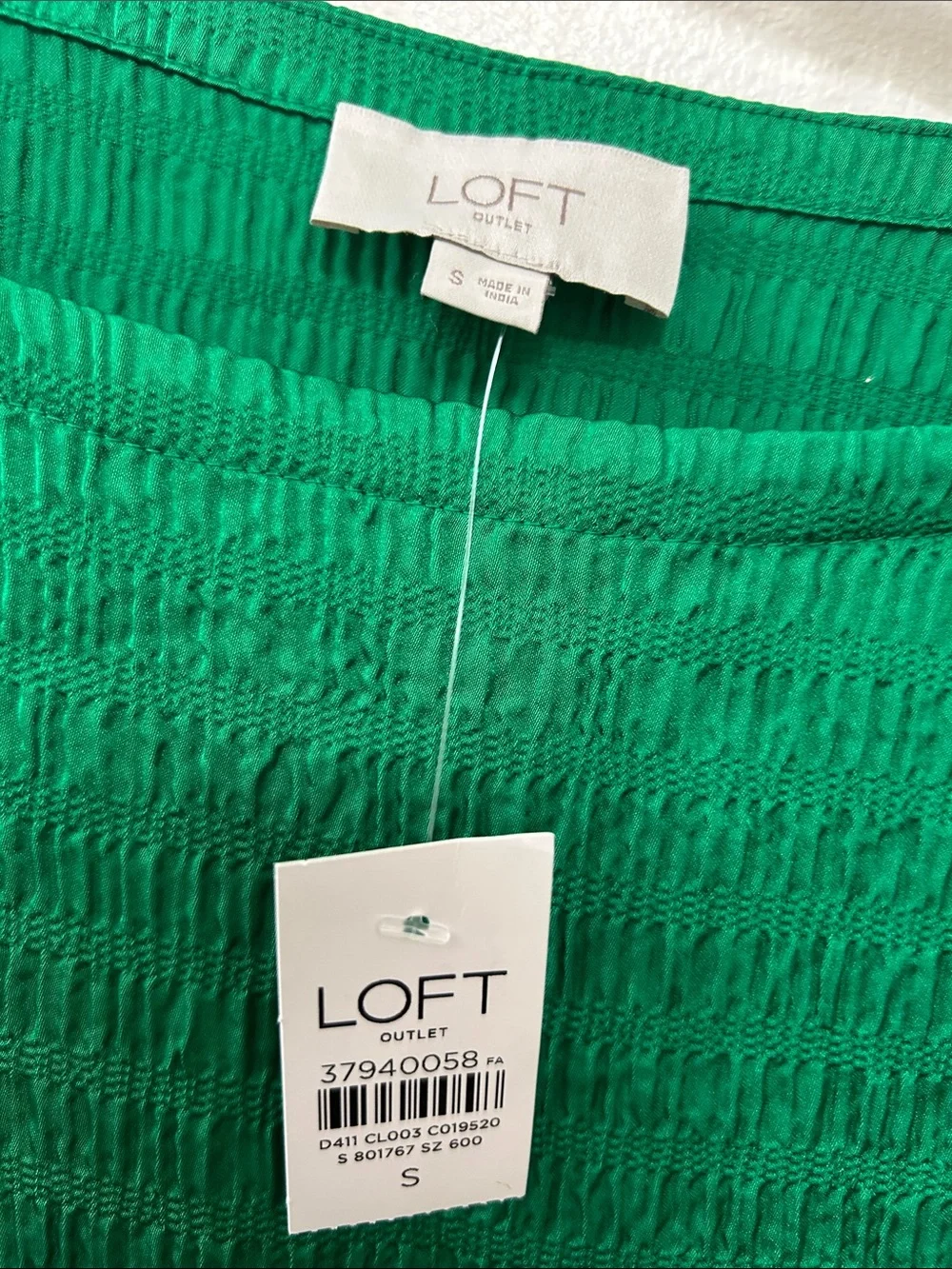 LOFT vibrant Green Crinkle Textured Long Sleeve Blouse Size-S
